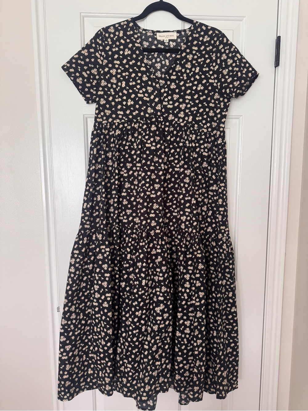 Black Floral Maxi Dress with Cream Print by Brass & Roe